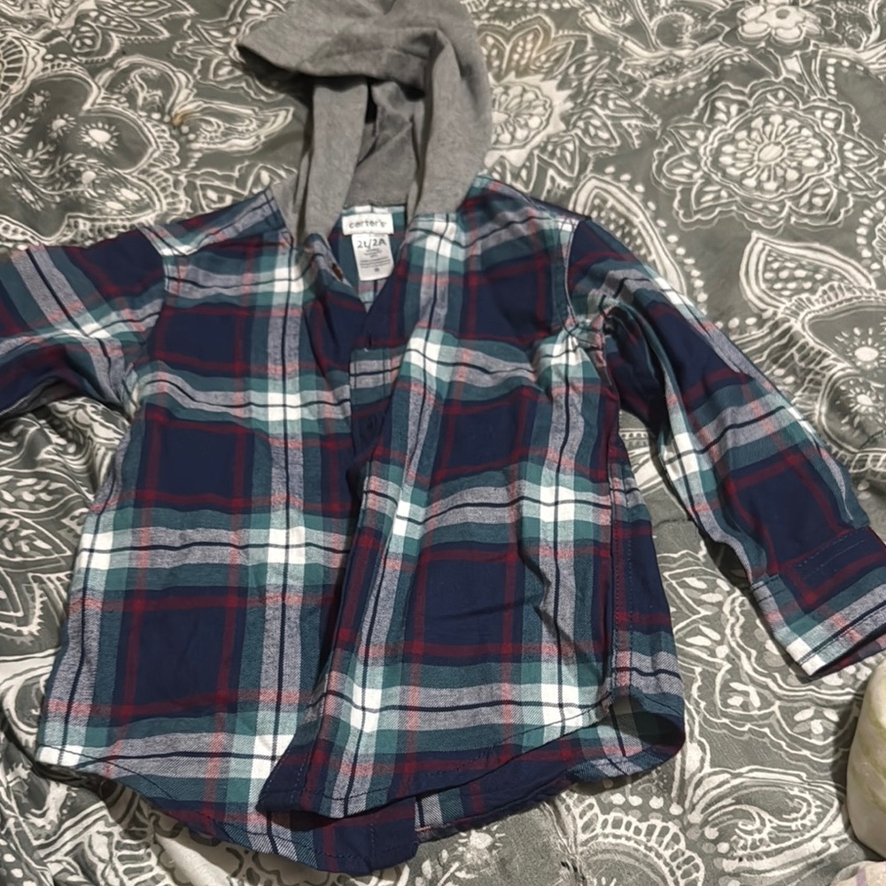 Carter's Kids Plaid Hooded Shirt - Blue and Gray